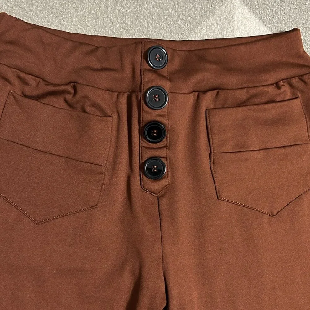 NWOT Unbranded Rusty Brown Straight Leg Leggings Women's Size M - Picture 3 of 6
